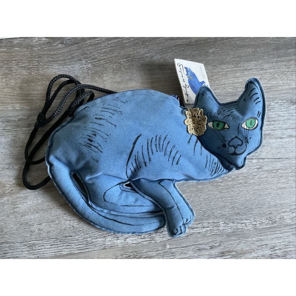 VTG Andy Warhol Blue Cat Pop Art Purse Bag Artsy 80s Retro Hipster Kitty Y2K 00s